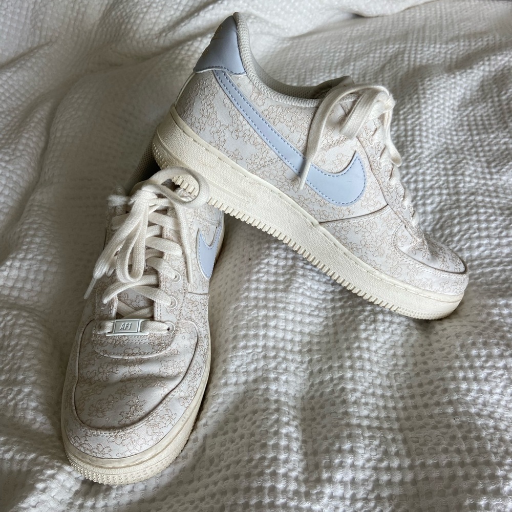 Nike AF1 - White Embroidered Blue Swoosh Nike Sneakers- Air Force 1 07s